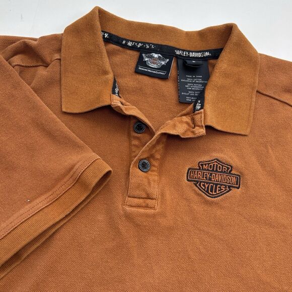 Harley-Davidson Motorcycle Pique Polo Shirt Mens L Burt Orange Embroidered Logo - Picture 1 of 7